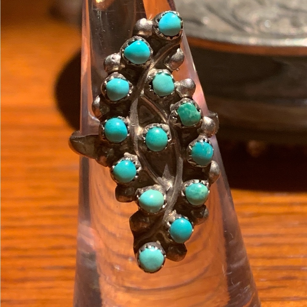 Vintage Zuni "Sleeping Beauty" Turquoise Cluster Ring